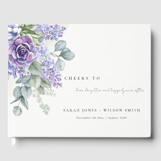 Lila Succulent Eucalyptus Botanical Bunch Wedding Gastenboek (Voorkant)