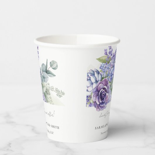 Lila Succulent Eucalyptus Botanical Bunch Wedding Papieren Bekers (Links)
