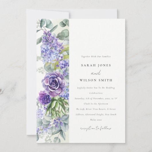 Lila Succulent Eucalyptus Botanisch Lijst Weddensc Kaart (Voorkant)