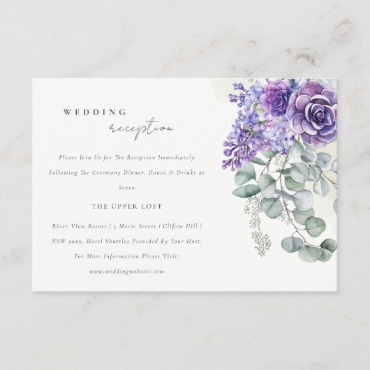 Lila Succulente Eucalyptus Fauna Weddenschap Informatiekaartje (Voorkant)