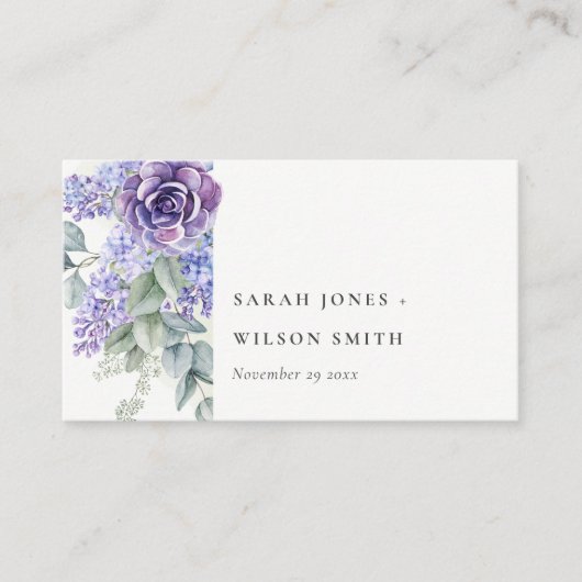 Lila Succulente Eucalyptus Foliage Weduwwebsite Informatiekaartje (Voorkant)