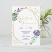 Lila succulenten Galentine's Day party-uitnodiging Kaart (Staand voorkant)