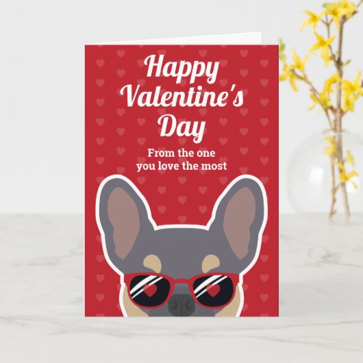 Lila Tan Franse Bulldog Valentijnsdag Kaart (Gele Bloem)