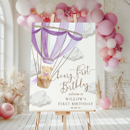 Lila teddybeer Beary eerste verjaardag welkomstbor Poster