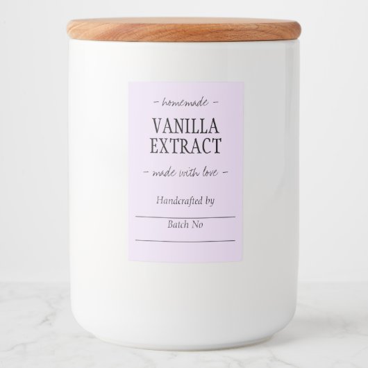 Lila Thuis Handgemaakte Vanille-extract Voedselcontainer Etiket (Voorkant)