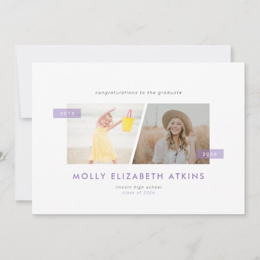 Lila toen en nu twee foto Afstuderen Aankondiging (Voorkant)