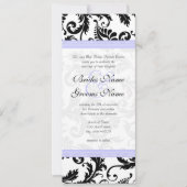 Lila trim Black Damask Swirls Wedding Invitation Kaart (Voorkant)