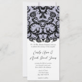 Lila trim Black Damask Swirls Wedding Invitation Kaart (Voorkant)