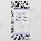 Lila trim Black Damask Swirls Wedding Invitation Kaart (Voorkant / Achterkant)