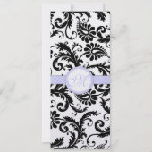Lila trim Black Damask Swirls Wedding Invitation Kaart (Achterkant)