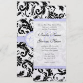 Lila trim Black Damask Swirls Wedding Invitation Kaart (Voorkant / Achterkant)