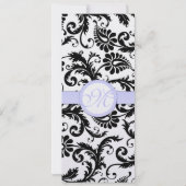 Lila trim Black Damask Swirls Wedding Invitation Kaart (Achterkant)