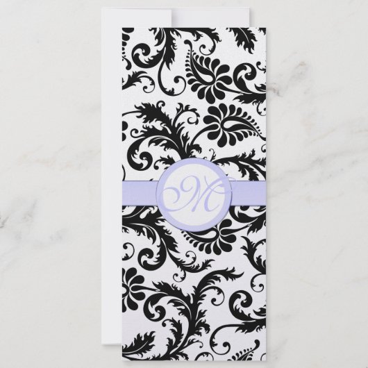 Lila trim Black Damask Swirls Wedding Invitation Kaart (Achterkant)