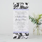 Lila trim Black Damask Swirls Wedding Invitation Kaart (Staand voorkant)
