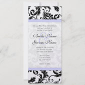 Lila trim Black Damask Swirls Wedding Invitation Kaart (Voorkant)