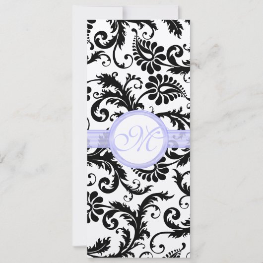 Lila trim Black Damask Swirls Wedding Invitation Kaart (Achterkant)