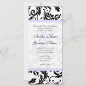 Lila trim Black Damask Swirls Wedding Invitation Kaart (Voorkant)