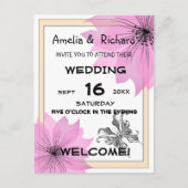 Lila trouwelegant bloembloem, roze bloem i uitnodiging briefkaart (Voorkant)