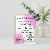 Lila trouwelegant bloembloem, roze bloem i uitnodiging briefkaart (Staand voorkant)