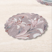 Lila Trouwpapier Onderzetter met Witte Lelies (Gekanteld)
