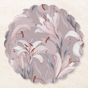 Lila Trouwpapier Onderzetter met Witte Lelies