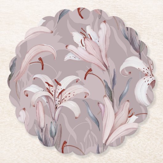 Lila Trouwpapier Onderzetter met Witte Lelies (Voorkant)