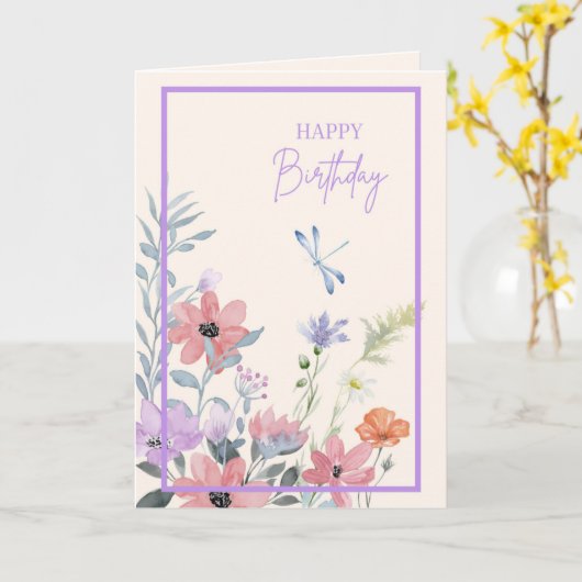 Lila tuin Verjaardag Kaart (Gele Bloem)