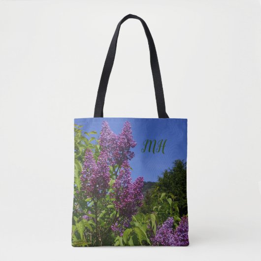 Lila tuin, violet, bloem, uw initialen tote bag (Voorkant)