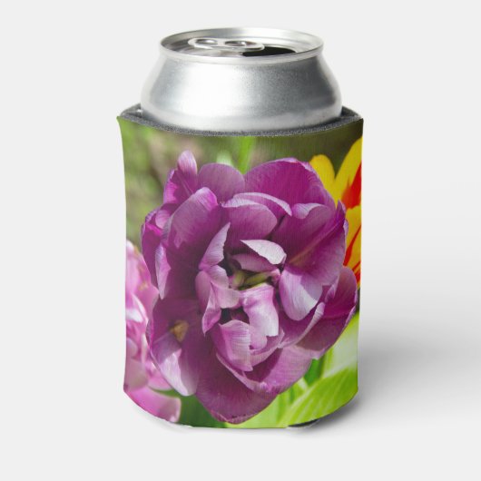 Lila tulpen op een zonnige dag blikjeskoeler (Blikje Achterkant)