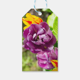 Lila tulpen op een zonnige dag cadeaulabel