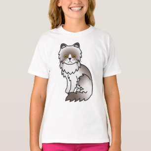 Lila Tweekleurige Perzische Moppige Cartoon Kat T-shirt