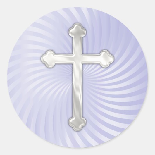 Lila Twirl Silver Pearl Cross Ronde Sticker (Voorkant)