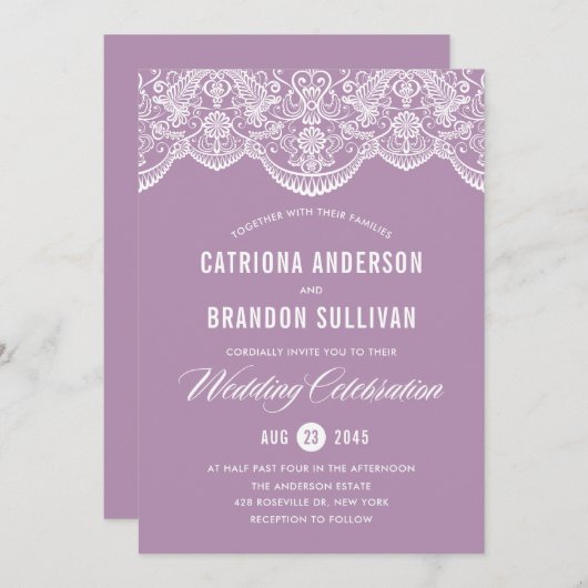 Lila uitnodiging tot het huwelijk (Voorkant / Achterkant)