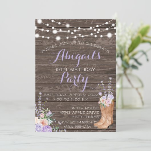 Lila uitnodiging tot het indienen van hout op de l (Staand voorkant)