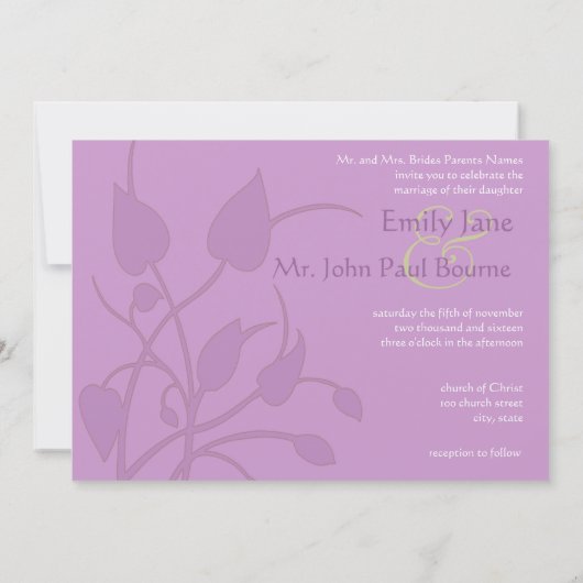 Lila uitnodiging tot het uitzenden van een lederwe (Achterkant)