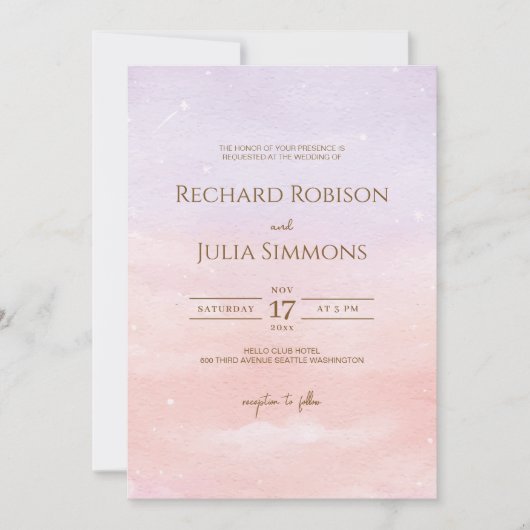 LILA uitnodiging tot weddenschap/Waterverf Paarse (Voorkant)