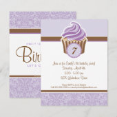 Lila uitnodiging van Cupcake Birthday Party (Voorkant / Achterkant)