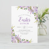 Lila uitnodiging van Floral Easter Lunch (Staand voorkant)