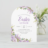 Lila uitnodiging van Floral Easter Lunch (Staand voorkant)