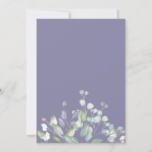 Lila uitnodiging voor het huwelijk met eucalyptus (Achterkant)