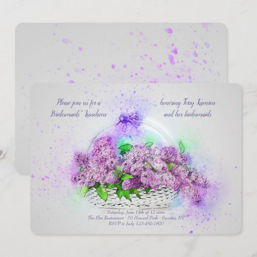 Lila uitnodiging voor mandje (Voorkant / Achterkant)