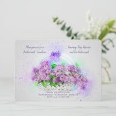 Lila uitnodiging voor mandje (Staand voorkant)