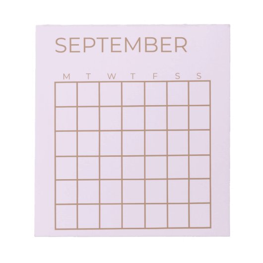 Lila Undated September Kalender voor Planner Notitieblok (Voorkant)