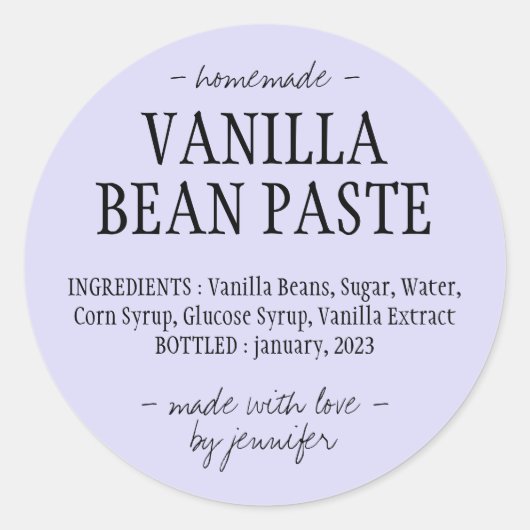 Lila Vanilla Bean Paste Bottle Homemade extract Ronde Sticker (Voorkant)