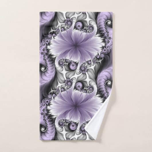 Lila Verlichtingsvlakte Abstract Floral Fractal Ar Bad Handdoek (Handdoek)