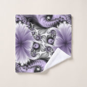 Lila Verlichtingsvlakte Abstract Floral Fractal Ar Bad Handdoek (Wasdoekje)