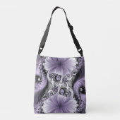 Lila Verlichtingsvlakte Abstract Floral Fractal Ar Crossbody Tas (Achterkant)