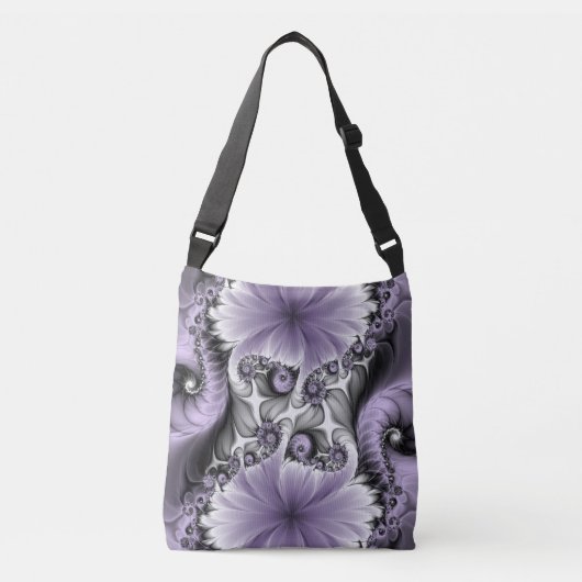 Lila Verlichtingsvlakte Abstract Floral Fractal Ar Crossbody Tas (Voorkant)
