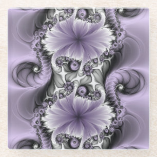 Lila Verlichtingsvlakte Abstract Floral Fractal Ar Glazen Onderzetter