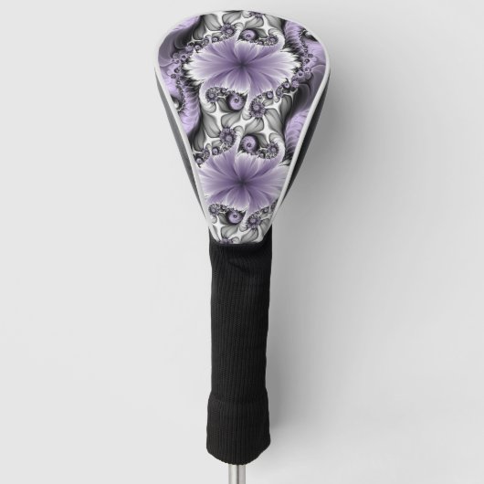 Lila Verlichtingsvlakte Abstract Floral Fractal Ar Golfheadcover (Voorkant)